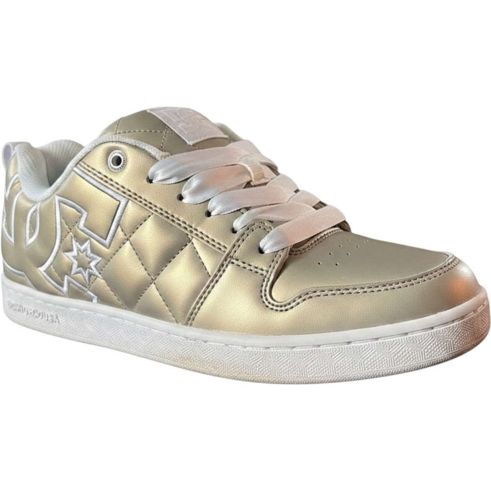 DC Court Graffik Gold Quilted Metallic Skate Shoes Womens 7.5 Low Top Sneakers